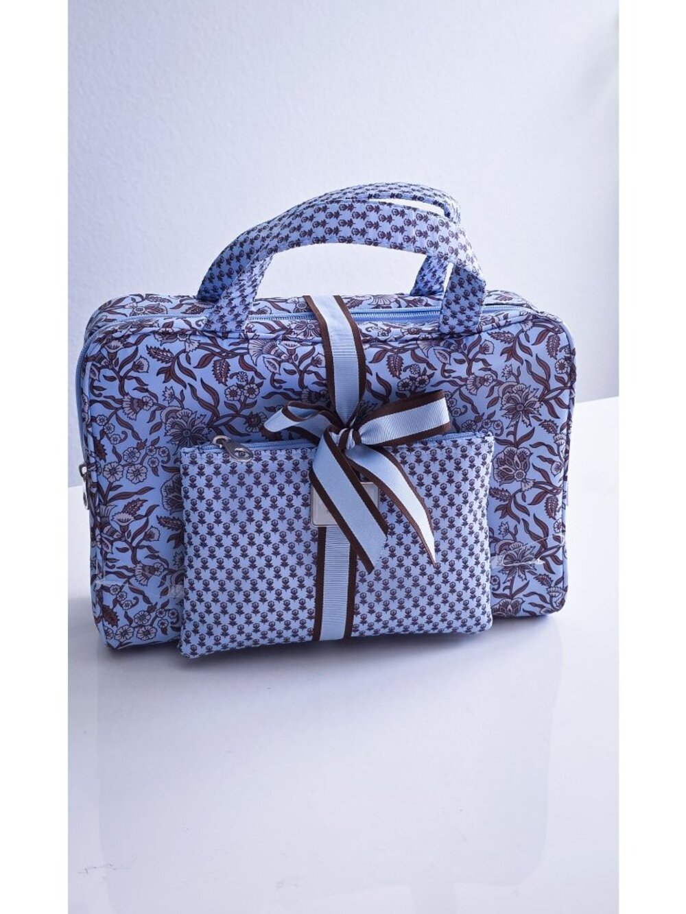 Nicole Miller New York Floral Tote Bag Set + Matching Pouch Large Travel Makeup
